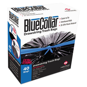 BlueCollar Drawstring Trash Bags, 30 Gal, 1 Mil, 30" X 34", Black, 40-box freeshipping - TVN Wholesale